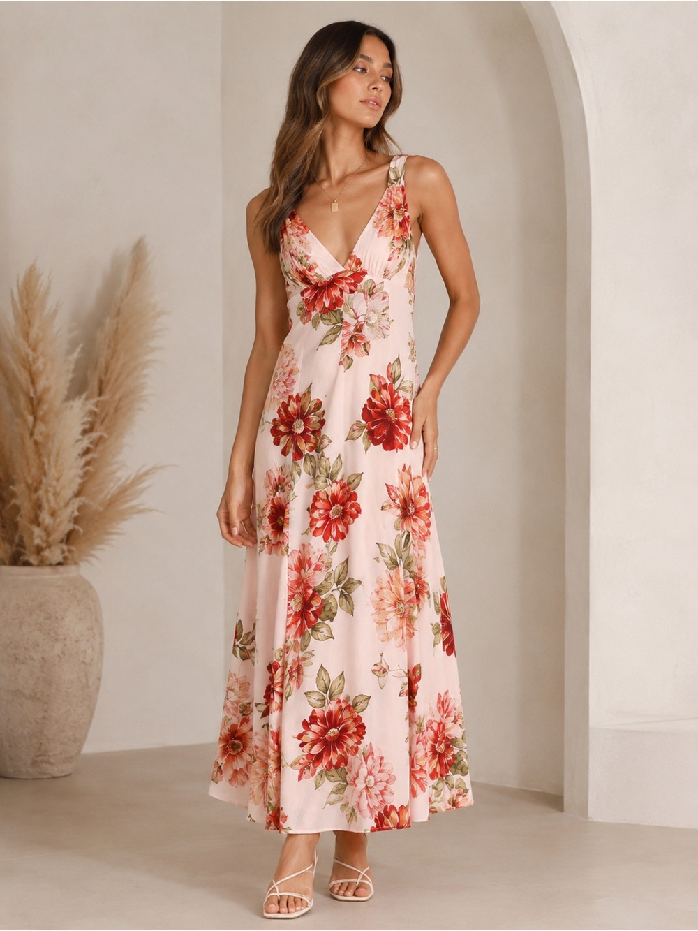 Paper Heart Floral Linen Blend Maxi Dress Medium Boho Cottagecore Wedding Guest